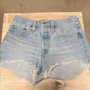 Levi's 501 Light Blue Frayed Denim Shorts